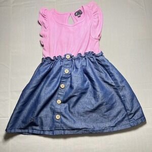 Picapino Summer Dress Girls Size 6 Colorful- Pink And Blue Denim